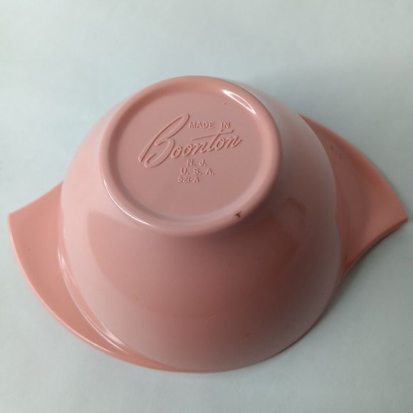 Vintage Boonton Ware Melamine Sugar Bowl Creamer Saucer Set Pink USA Made - Picture 4 of 16